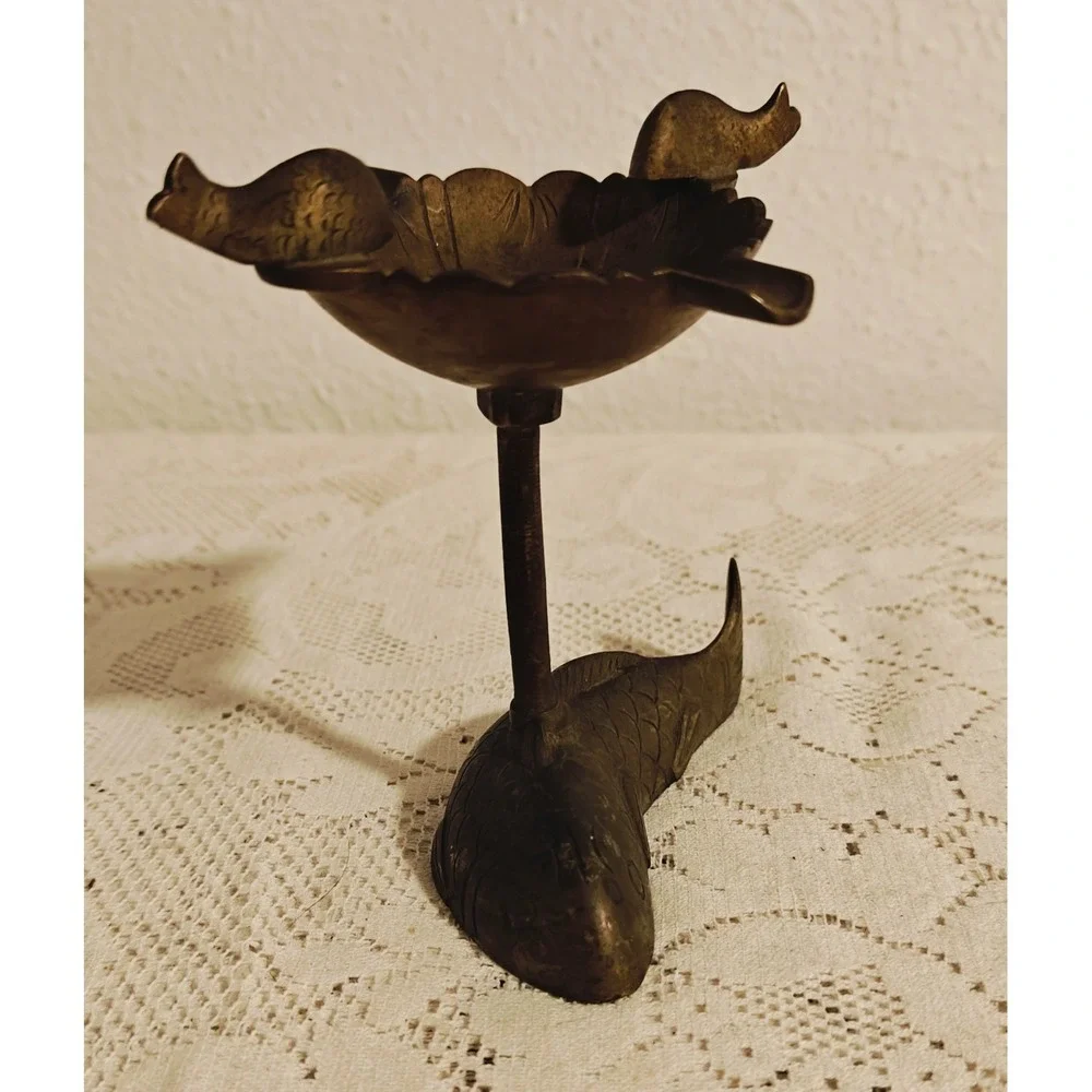 Vintage Mid Century Brass Fish/Bird Bath Brass Ashtray Unique